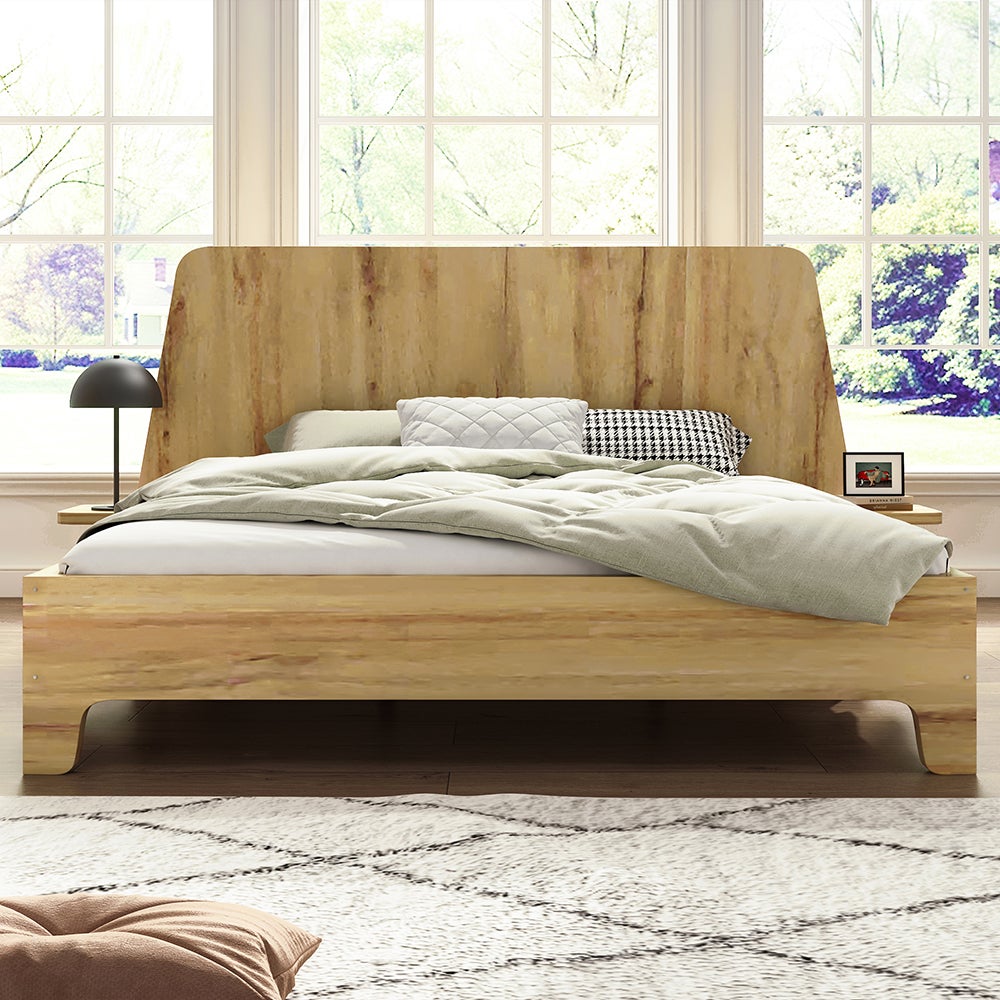 Letto matrimoniale 160 x 200 cm con 3 cassetti, anta a ribalta e ripiani - Pino