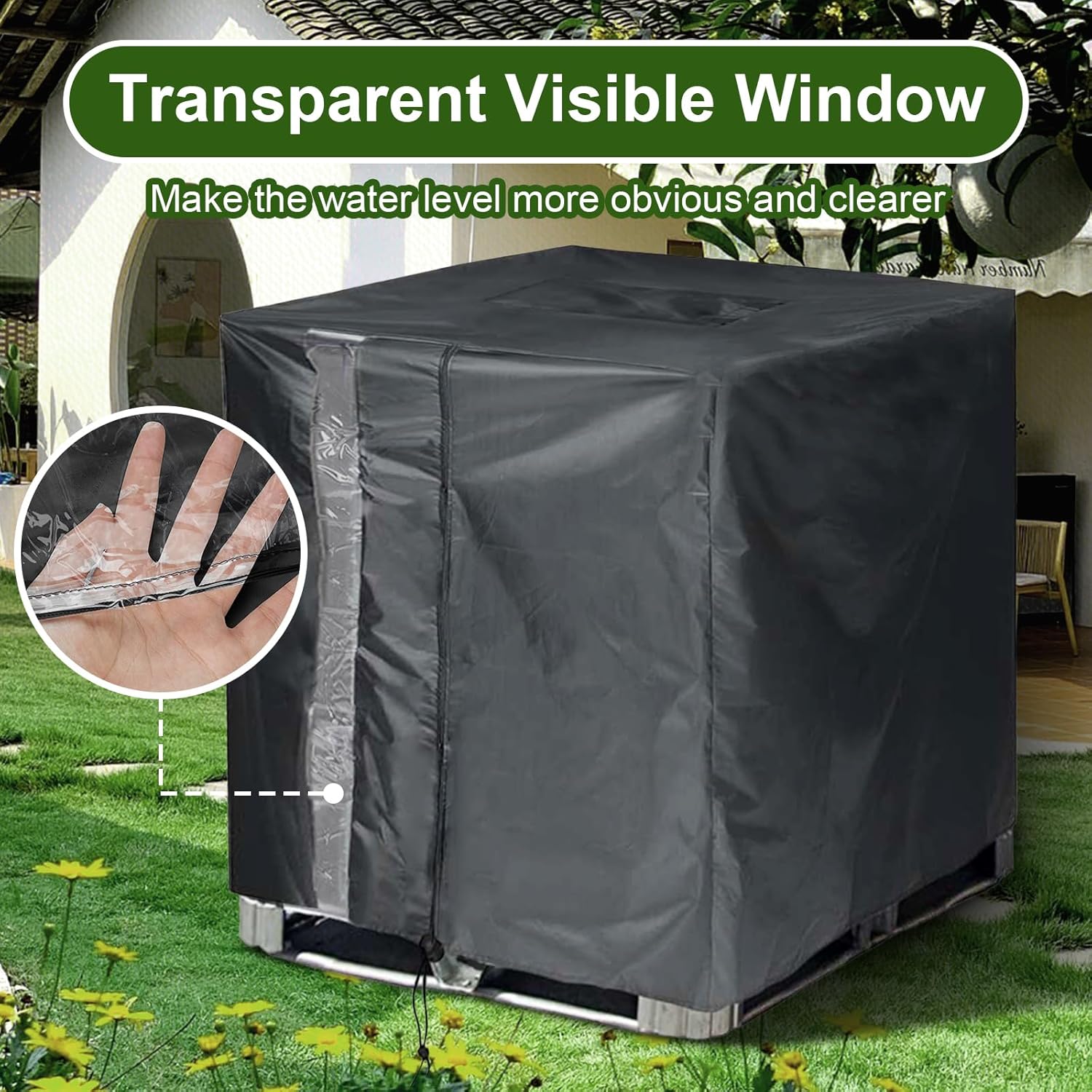 Bache pour Cuve IBC 1000L,Bâche Recuperateur d Eau de Pluie avec Film Transparent, Anti-UV Anti-Poussière Bache Couvercle Housse de Protection Cuve - 7