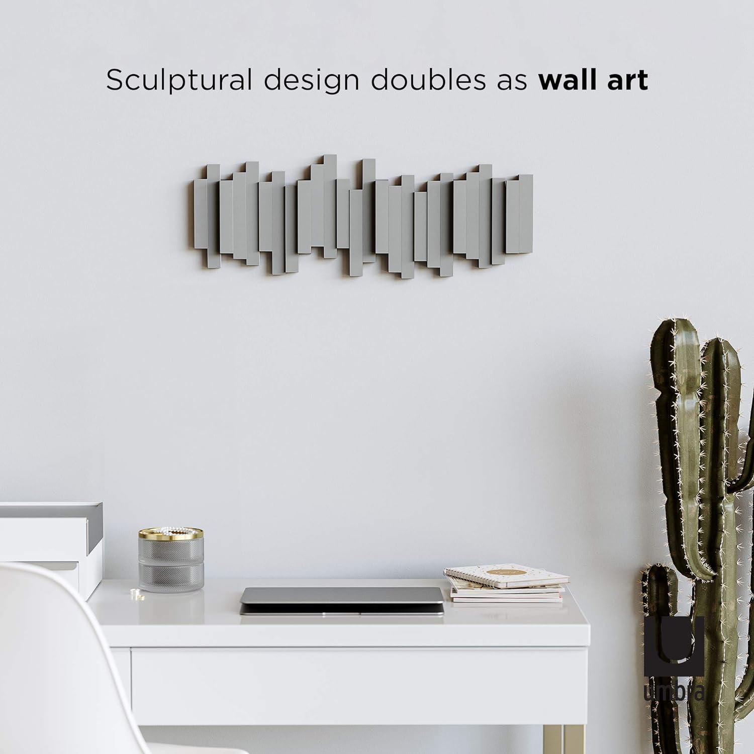 Wieszak ścienny Sticks z 5 składanymi haczykami, szary