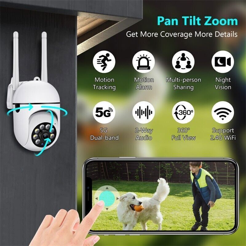 Camera de Surveillance Exterieure IP WiFi 2.4 + 5G HD 1080P Zoom x4 Suivi Humain Vision Nocturne Couleur avec 64G TF Carte - 4