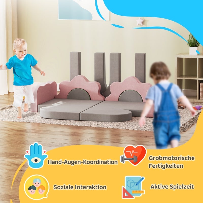 Conjunto 12 blocos de espuma infantil, escalar, construir e brincar, tapete interior com capa em bombazina, cinza e rosa - 5