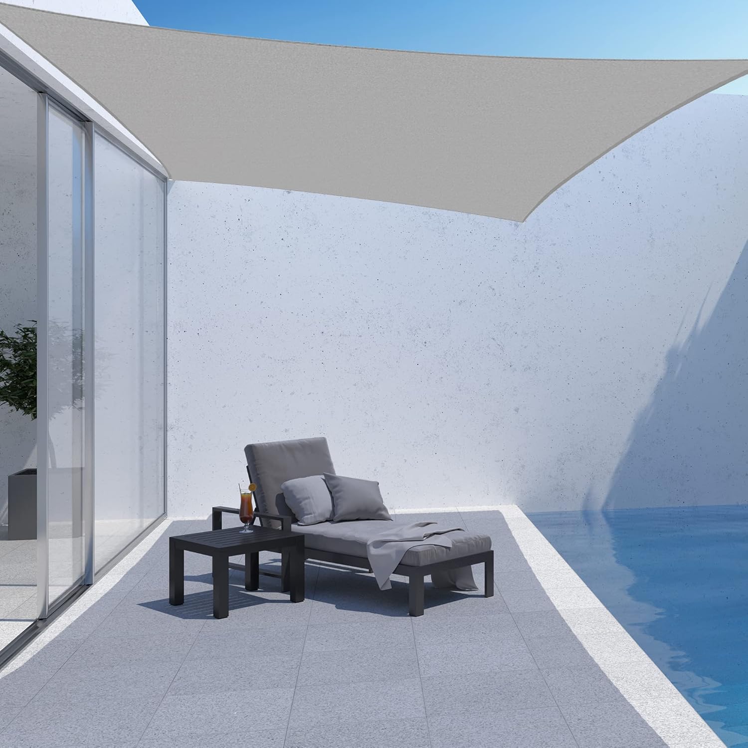 Voile d'ombrage rectangulaire, anti-UV, pour terrasse, jardin, pelouse, activités de plein air, plage, 3 x 5 m, gris. - 5