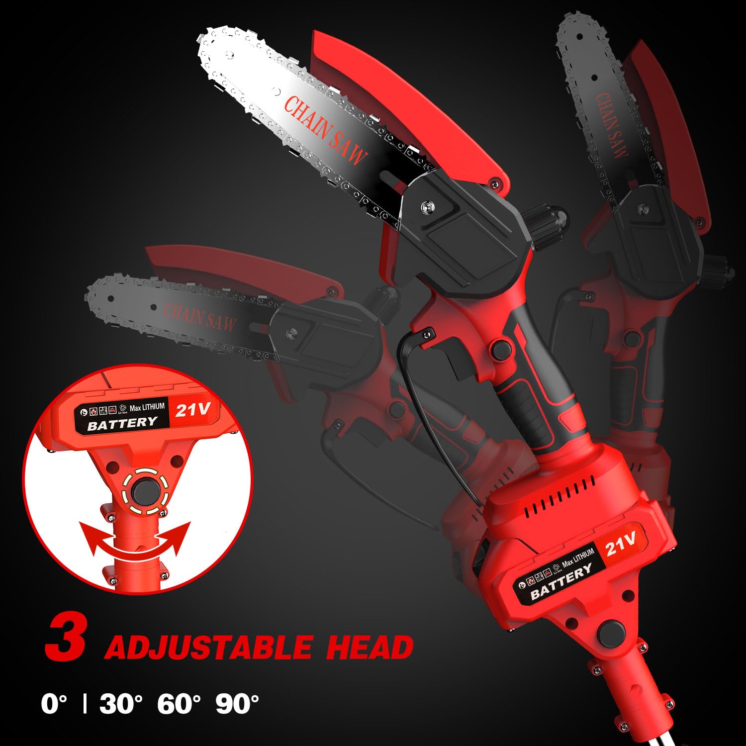 Outil de taille 2 en 1,sécateur de jardin pour branches hautes,tronçonneuse sans fil,alimentée par batterie,convient à la taille des arbres de jardin - 4