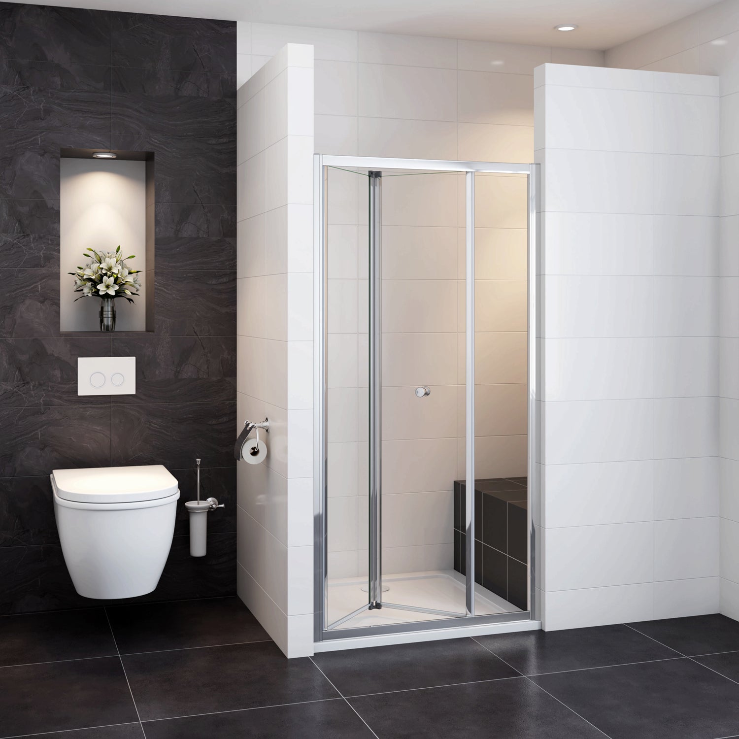 Porta a Soffietto Per Nicchia 90x185 cm in Vetro Temperato Trasparente da 5mm Ingresso Laterale Profilo Cromato - 3