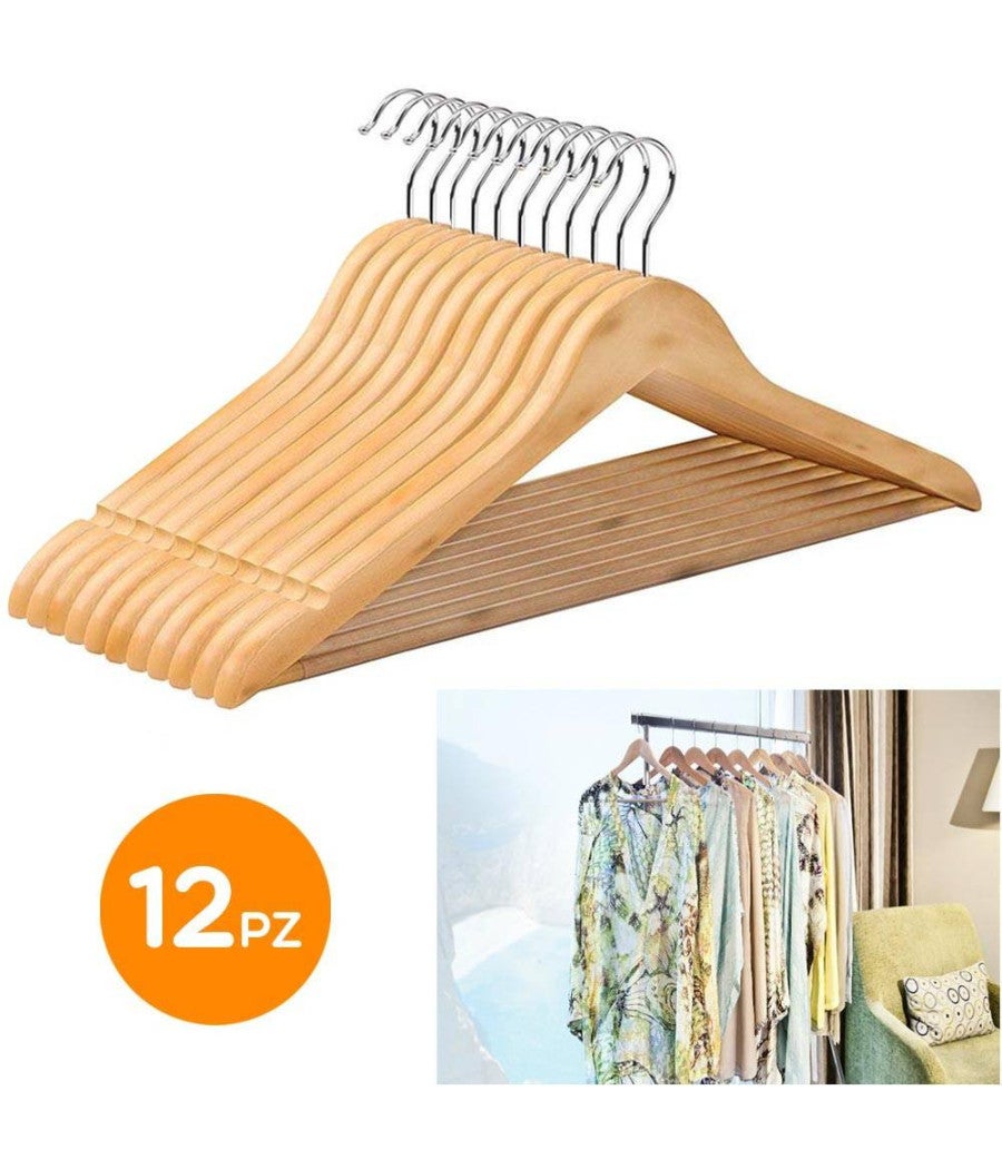 Grucce Appendiabiti In Legno Grigio Flannels - Antiscivolo, Confezione Da 6, 12 O 24 Pezzi