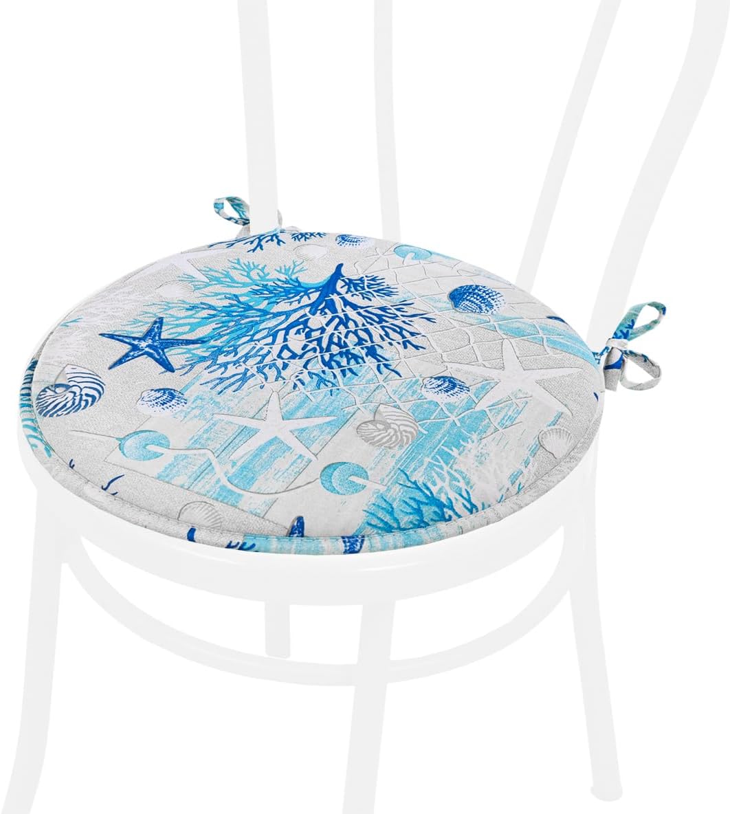 Lot De 4 Coussins De Chaise Rond Coton Avec Lacets Lavable Doux Corail Bleu Ciel - 2