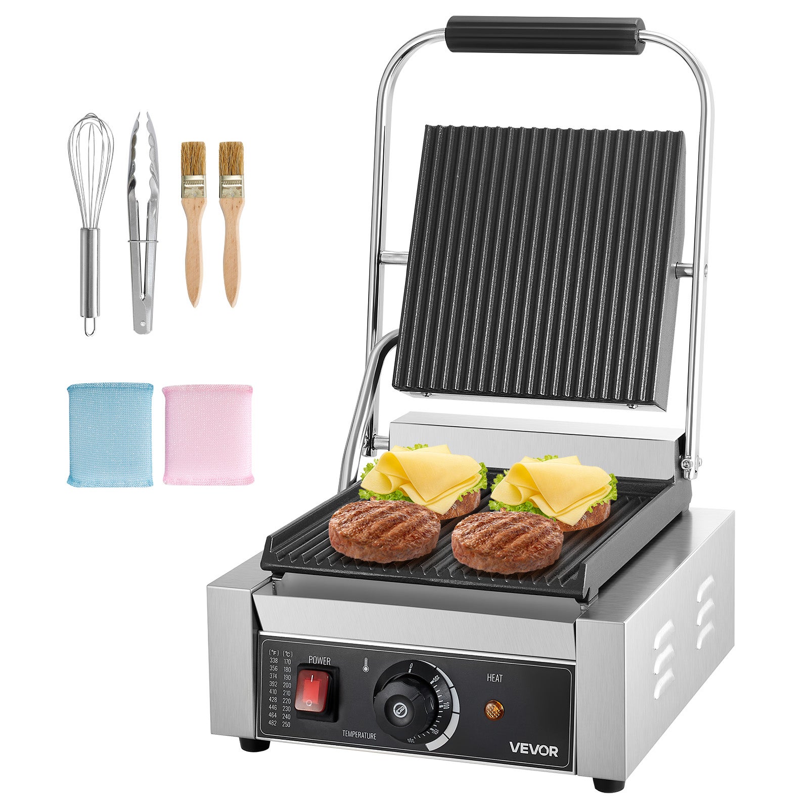 Komercyjny grill do panini, opiekacz do kanapek, płyta grillowa 22x23 cm VEVOR