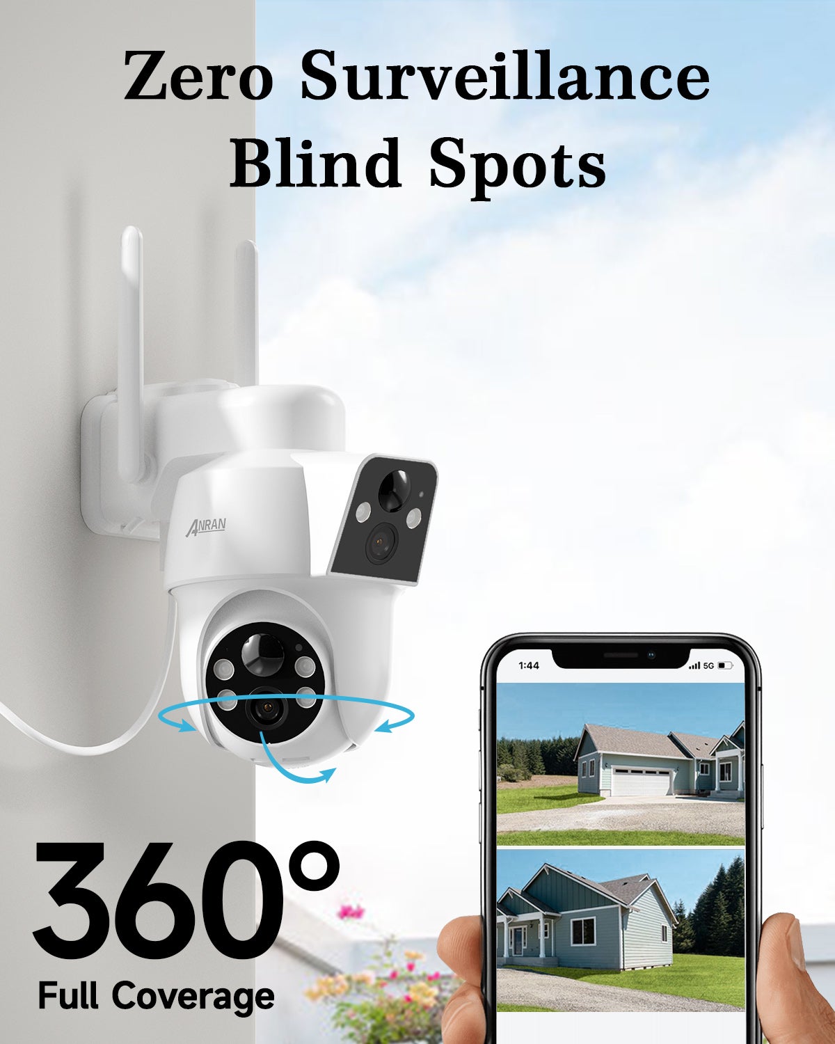 Lots de 2 Caméra de surveillance Extérieur Sans fil-double objectif-Alimentée énergie solaire-360° camera- ANRAN Q7M2-2PCS - 2