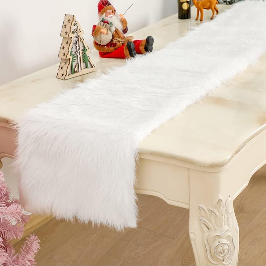 Bieżnik z białego futra na urodziny, wesele, Boże Narodzenie, dekoracja stołu do nowoczesnego ogrodu DIY, 37x183 cm