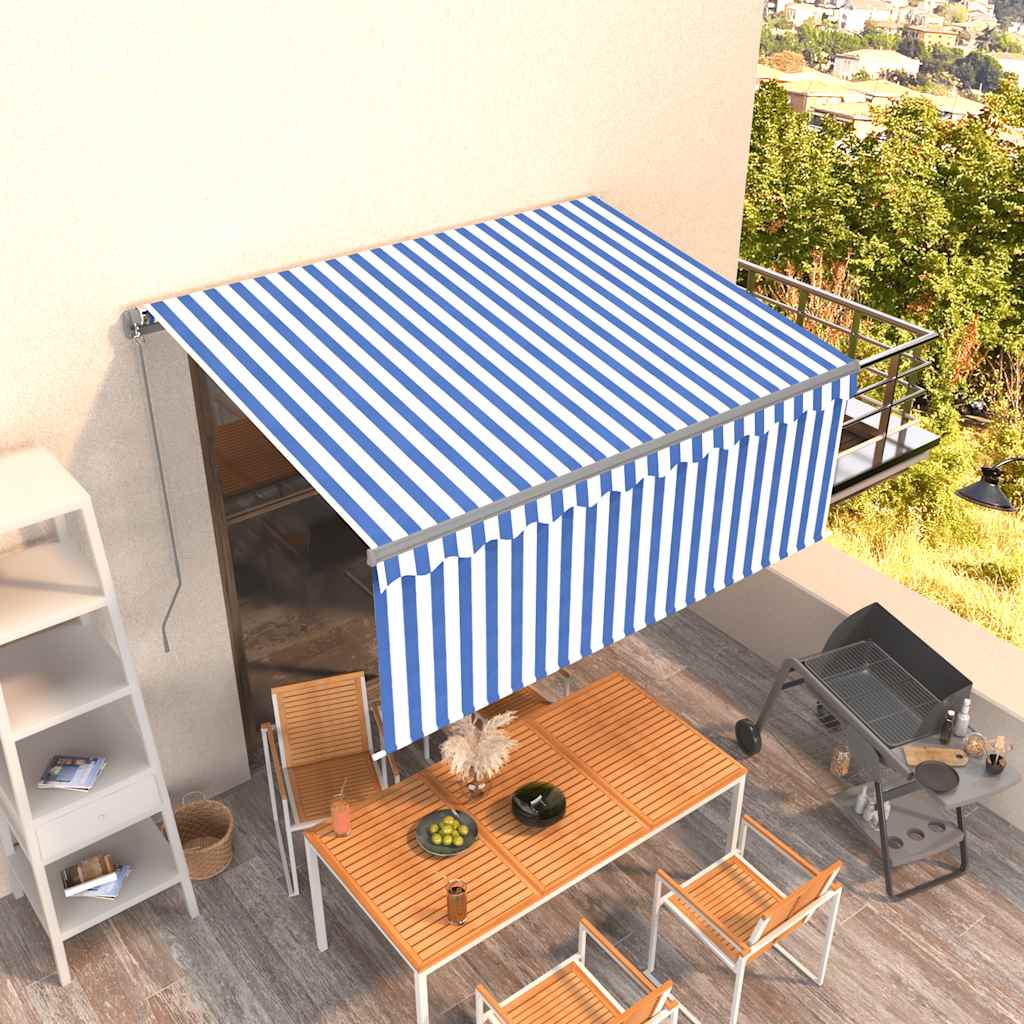 Toldo retráctil manual con persiana azul y blanco 3,5x2,5 m vidaxl
