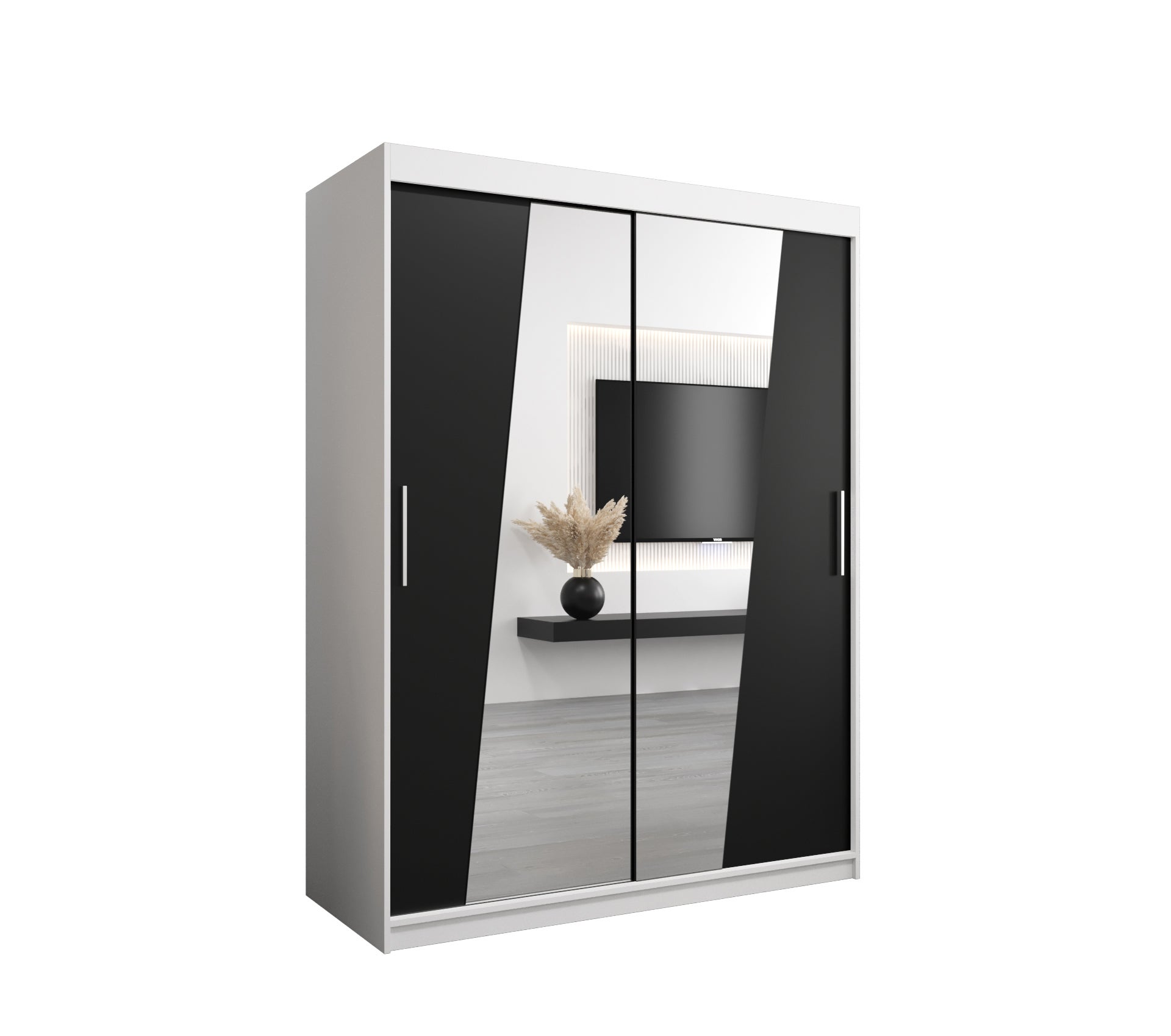 Szafa przesuwna garderoba RHOMB 150 x 62 x 200 cm Biały + Czarny - Abiks Meble