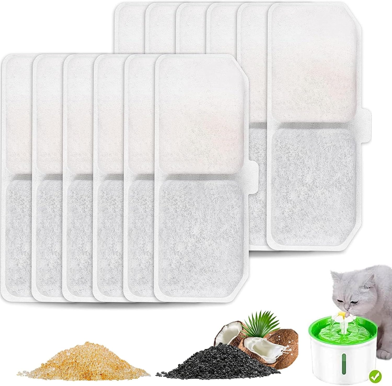 24 Filtri Per Fontanella Gatti - 12 Carbone Attivo + 12 Spugna, Compatibili Con Fontane In Acciaio - Foto 4