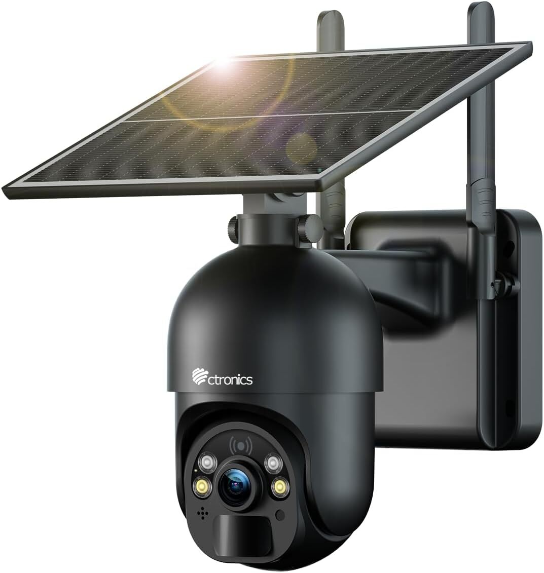 Ctronics Solarna Kamera Monitoringu 4G LTE 2,5K – PTZ 355°/90°, Wykrywanie Ludzi PIR, Dwukierunkowe Audio, Bezprzewodowa, IP66