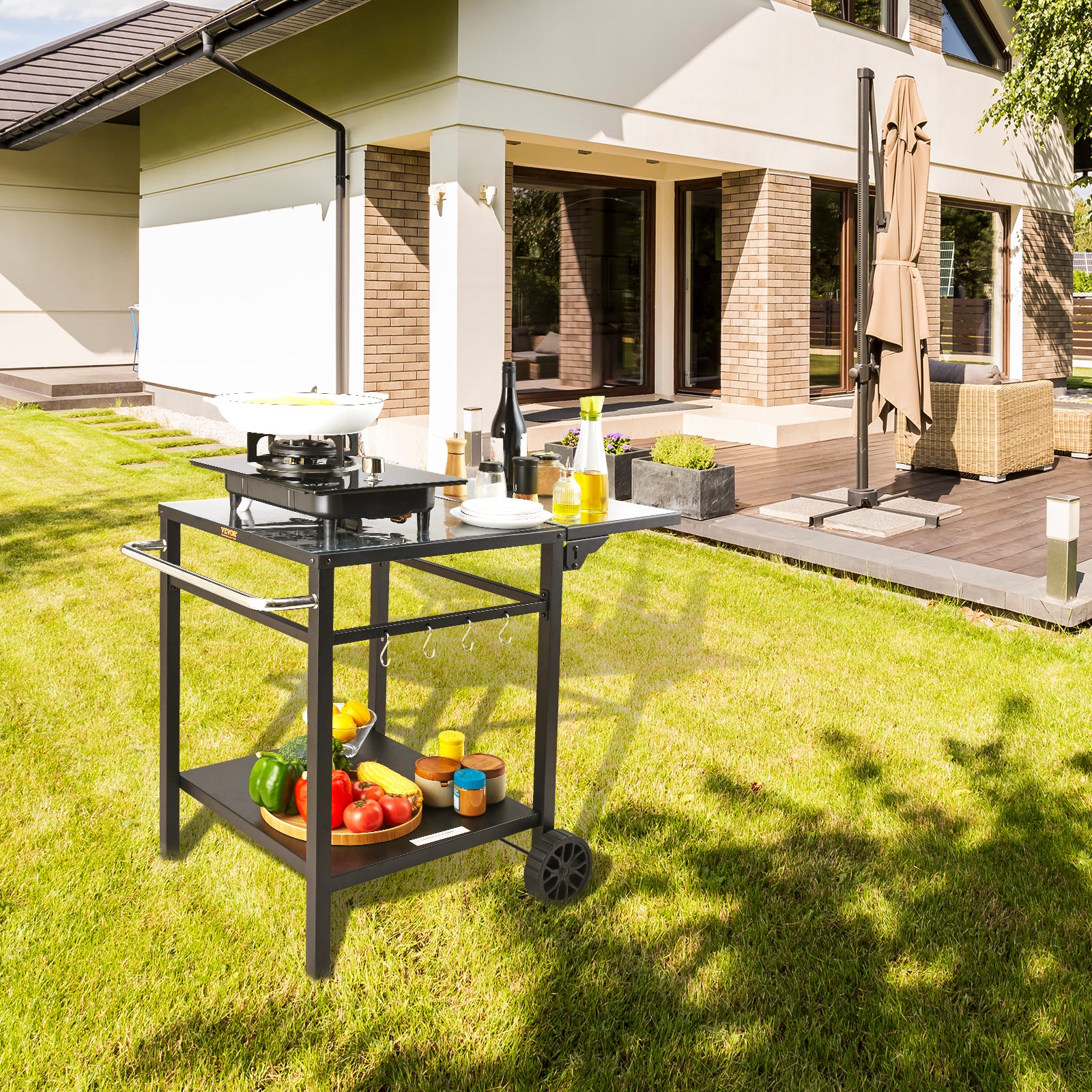 Desserte Plancha à VEVOR 2 Niveaux Chariot de Barbecue avec Plan de Travail Pliable Table de Barbecue sur Roulettes pour Préparation de Cuisine BBQ - 8