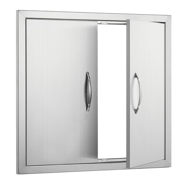 Porte d'accès pour barbecue,SucceBuy porte de cuisine extérieure double 660x609 mm,en acier inoxydable,porte murale verticale avec poignées