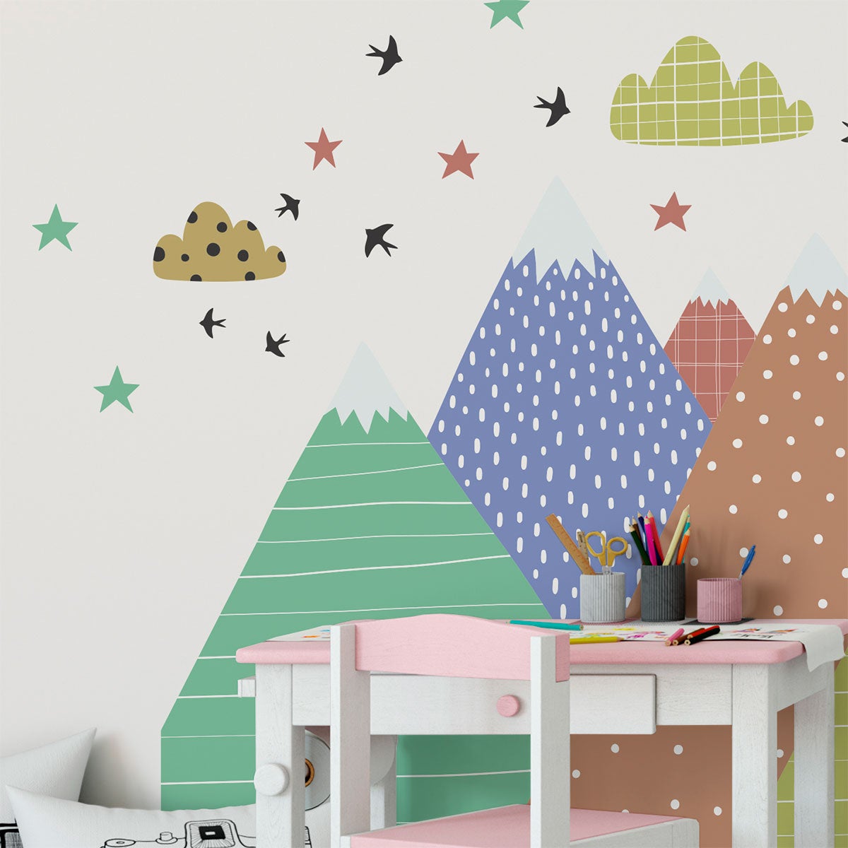 Vinilo niño escandinavo de montaña erika - adhesivo de pared - revestimiento sticker mural decorativo - 110x165cm - 5