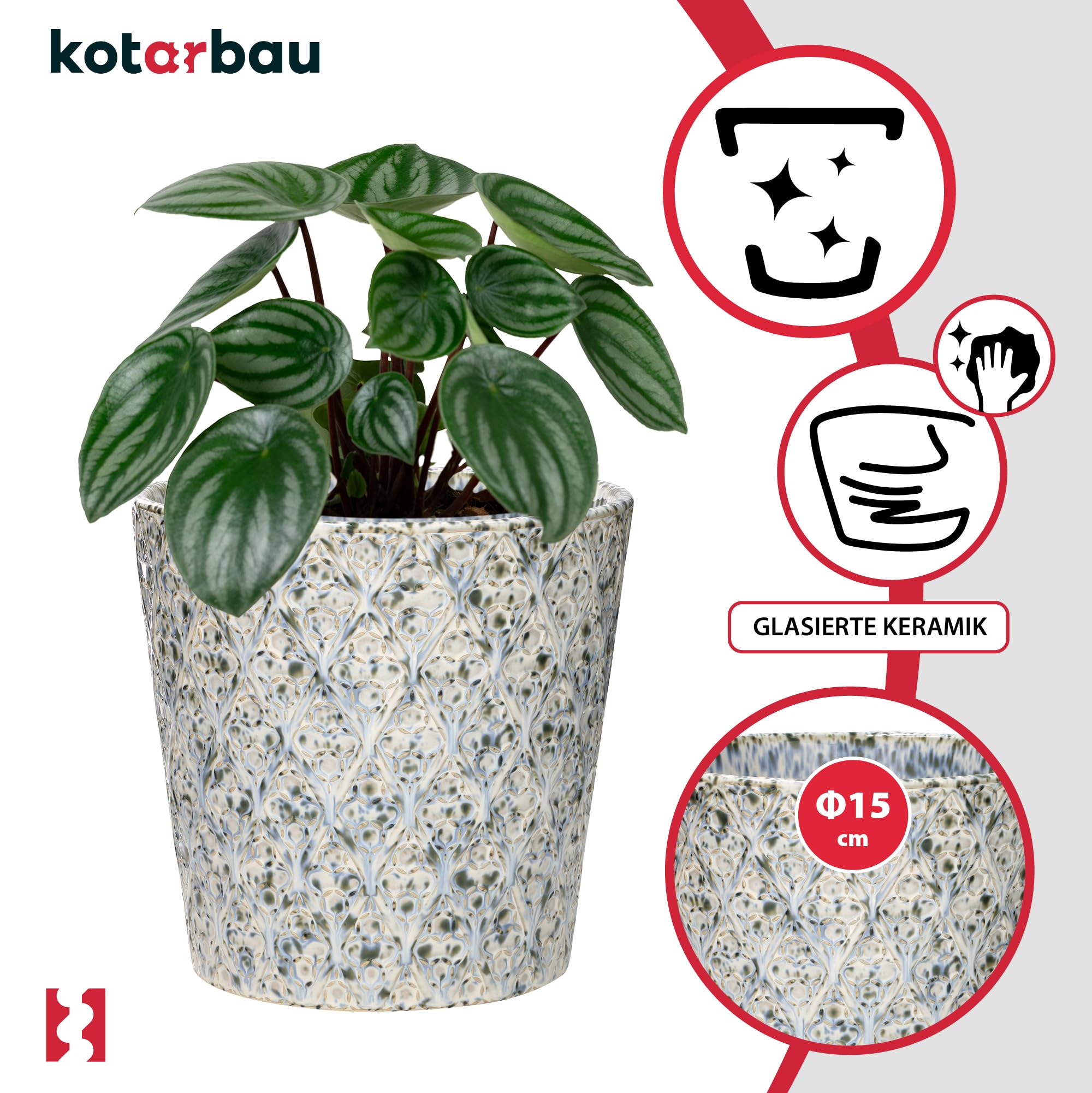 Donica 15cm doniczka osłonka trapezowa ceramika szkliwiona na kwiaty domowa - KOTARBAU - 4