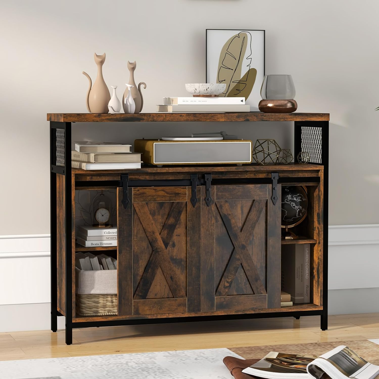 Buffet 2 Portes Coulissantes En Bois - 80x40x82 Cm - Étagères Réglables - Noir