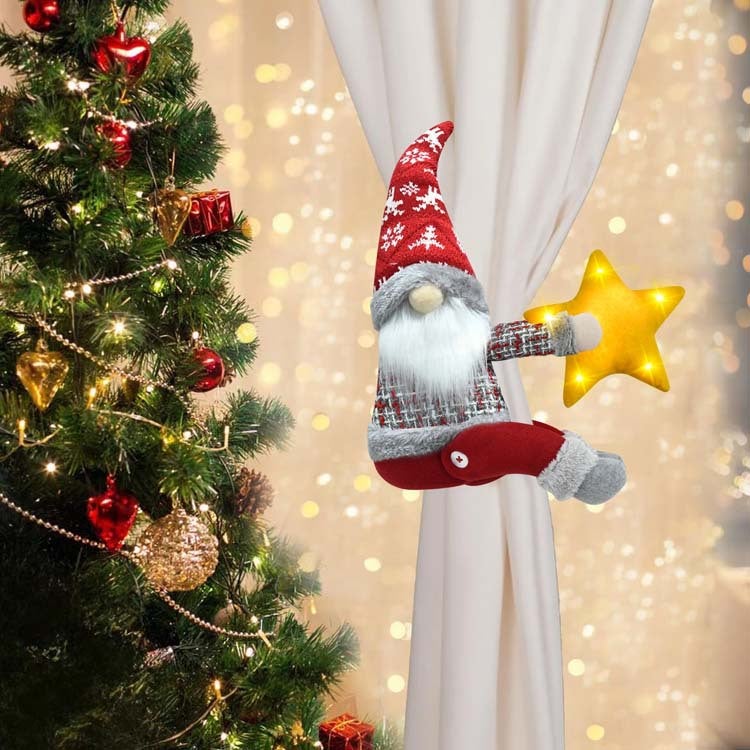Topo de árvore de Natal com estrela iluminada e comando, enfeite de Natal gnomo, prendedor de cortina de Natal, decorações de Natal - 8