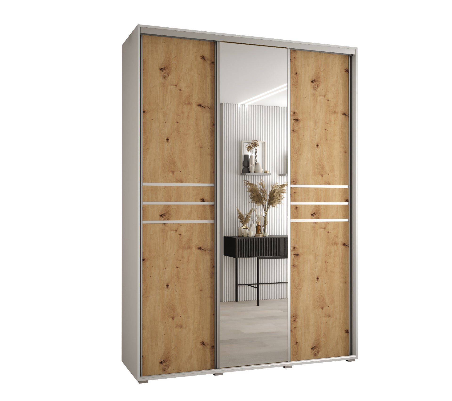 Szafa przesuwna z lustrem wysoka Davos 11 170 x 45 x 235,2 cm biały + artisan + u. srebrny - Abiks Meble