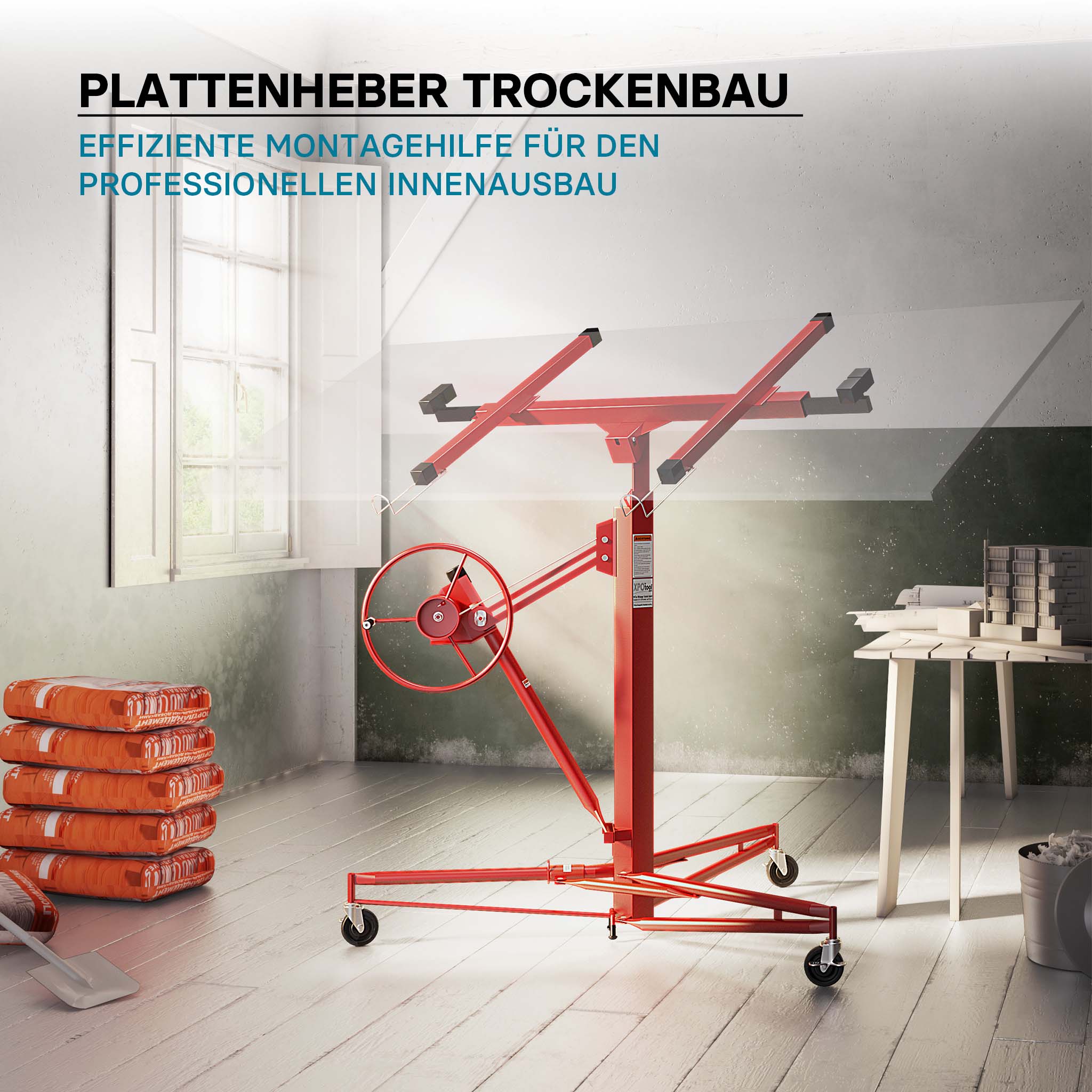 KIT Lève-panneaux XXL Panneaux placoplâtre avec Extension rallonge 140 cm - Hauteur 140-350cm / Charge max 68 kg / Angle d'inclinaison 60°… Wiltec - 2