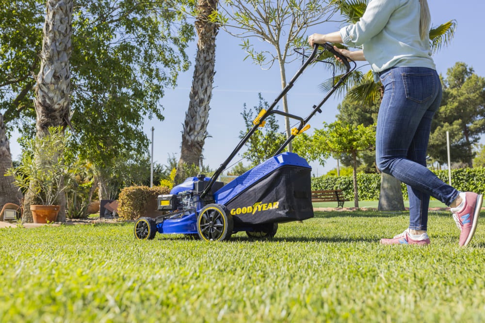 Goodyear – Tondeuse à essence avec démarrage électrique et manuel 5 620 W. Moteur OHV 4 temps de 224 cm3. Largeur de coupe 53 cm - 10