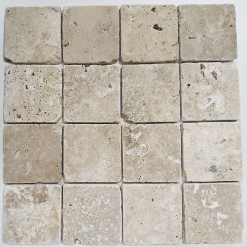 Albedo Pierre - Carreaux en Travertin Blanc Vieilli 2ième choix - 10X10X1 CM - Vendu par carton