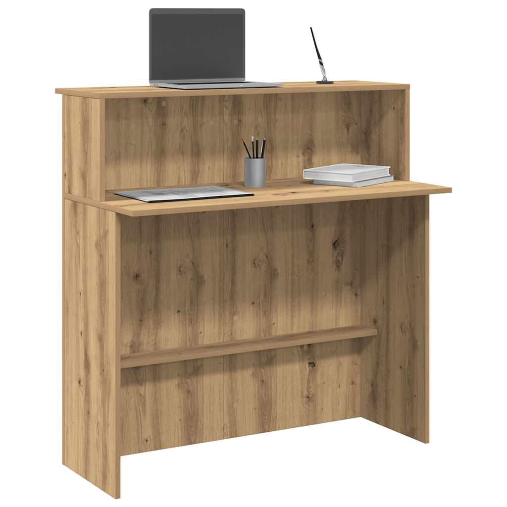 Comptoir De Réception Moderne - 140 Cm, Blanc Chaud + Noyer - Avec Tiroirs Et Rangement Ouvert - Pour Commerce, Salon, Hôtel