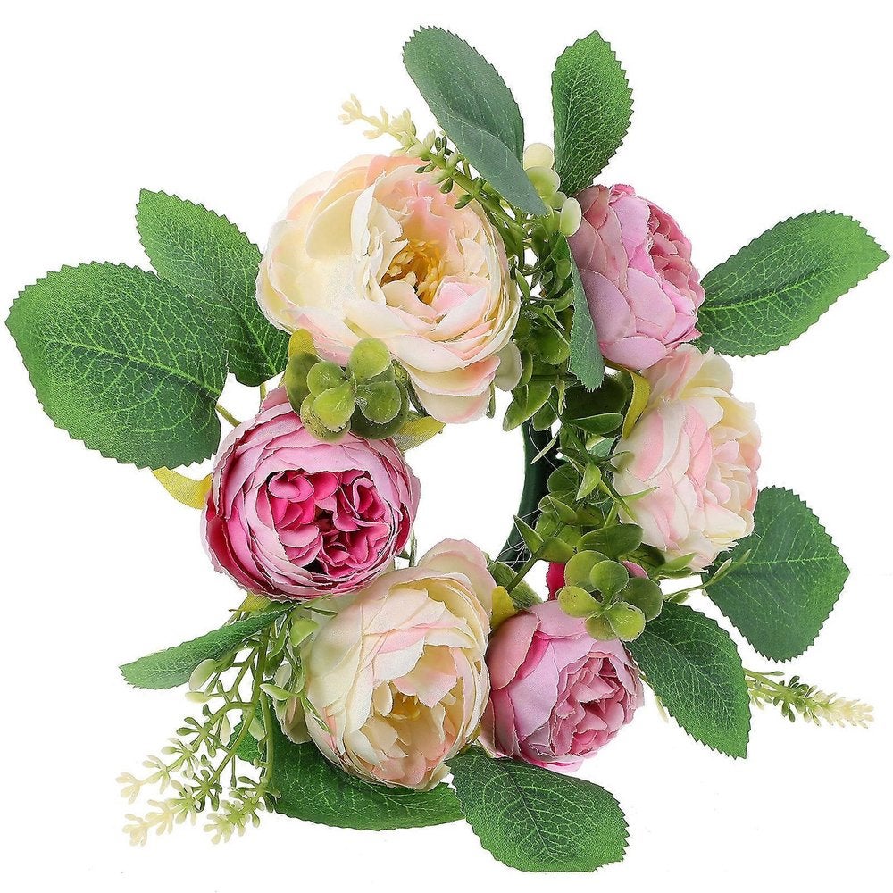 Couronne de bougie avec fleurs de pivoine artificielles, anneau ...