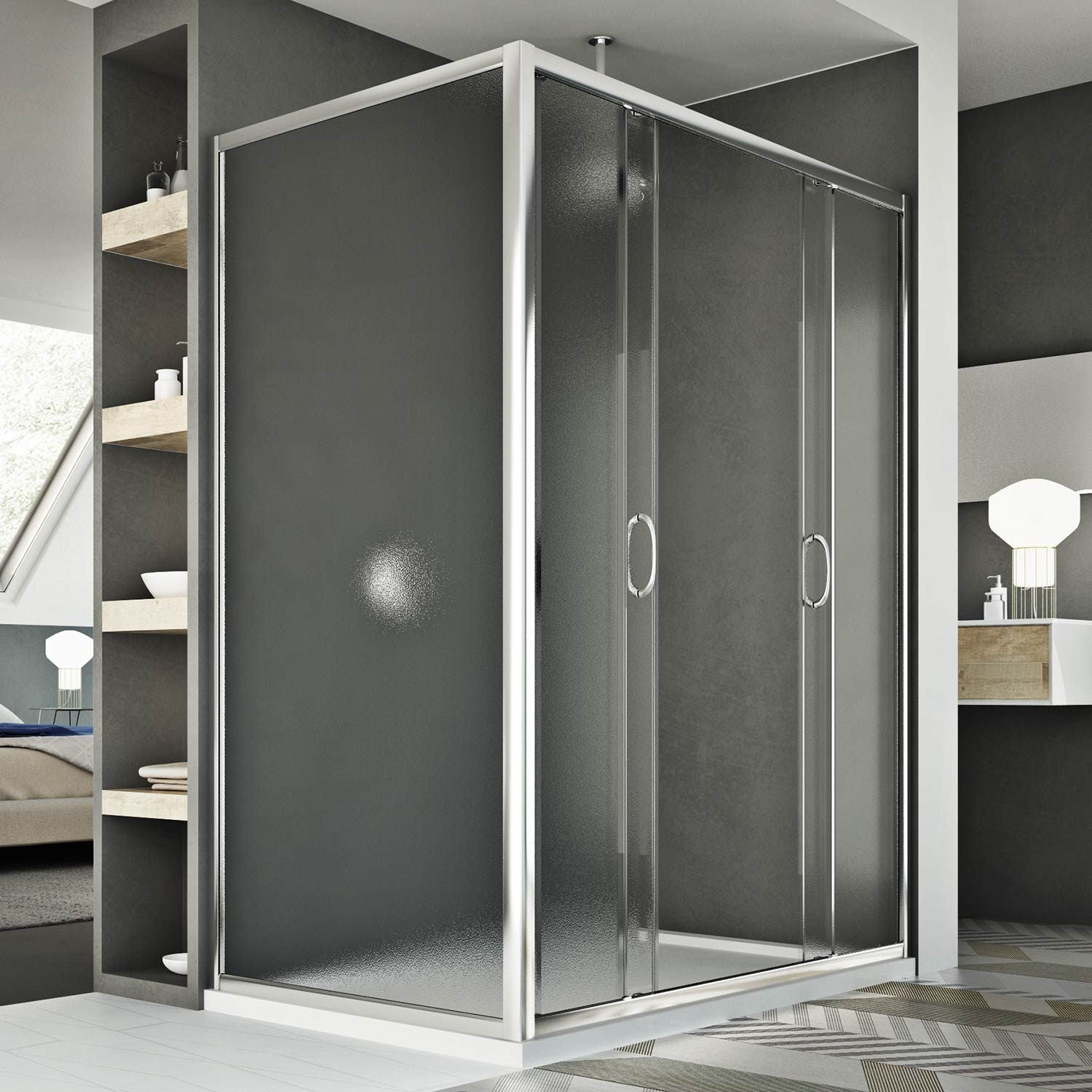 Cabine Douche 80x170 CM H185 granité C modèle Replay Duo 2 Portillons - 2