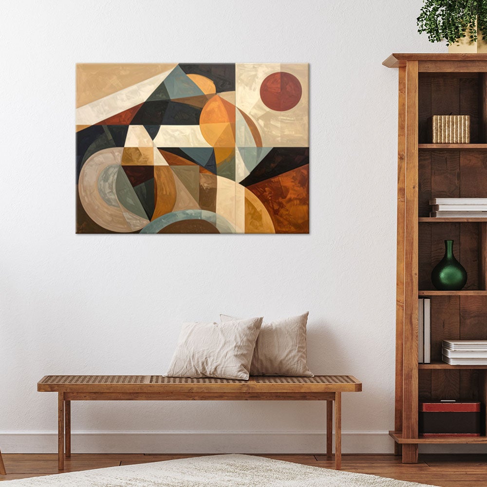 Obraz do salonu sypialni, Abstrakcyjna Sztuka Geometryczna w Odcieniach Ziemi 90x60 - 2