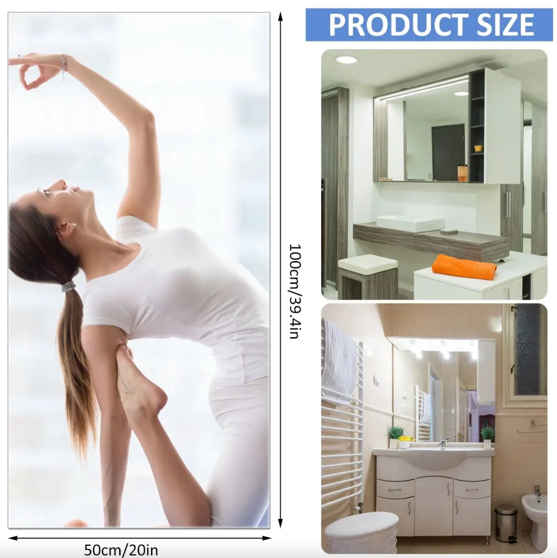 QWINERN Miroir autocollant en PET, sticker mural décoratif, miroir de salle de bain souple, flexible et incassable, 50 x 100 cm - 2