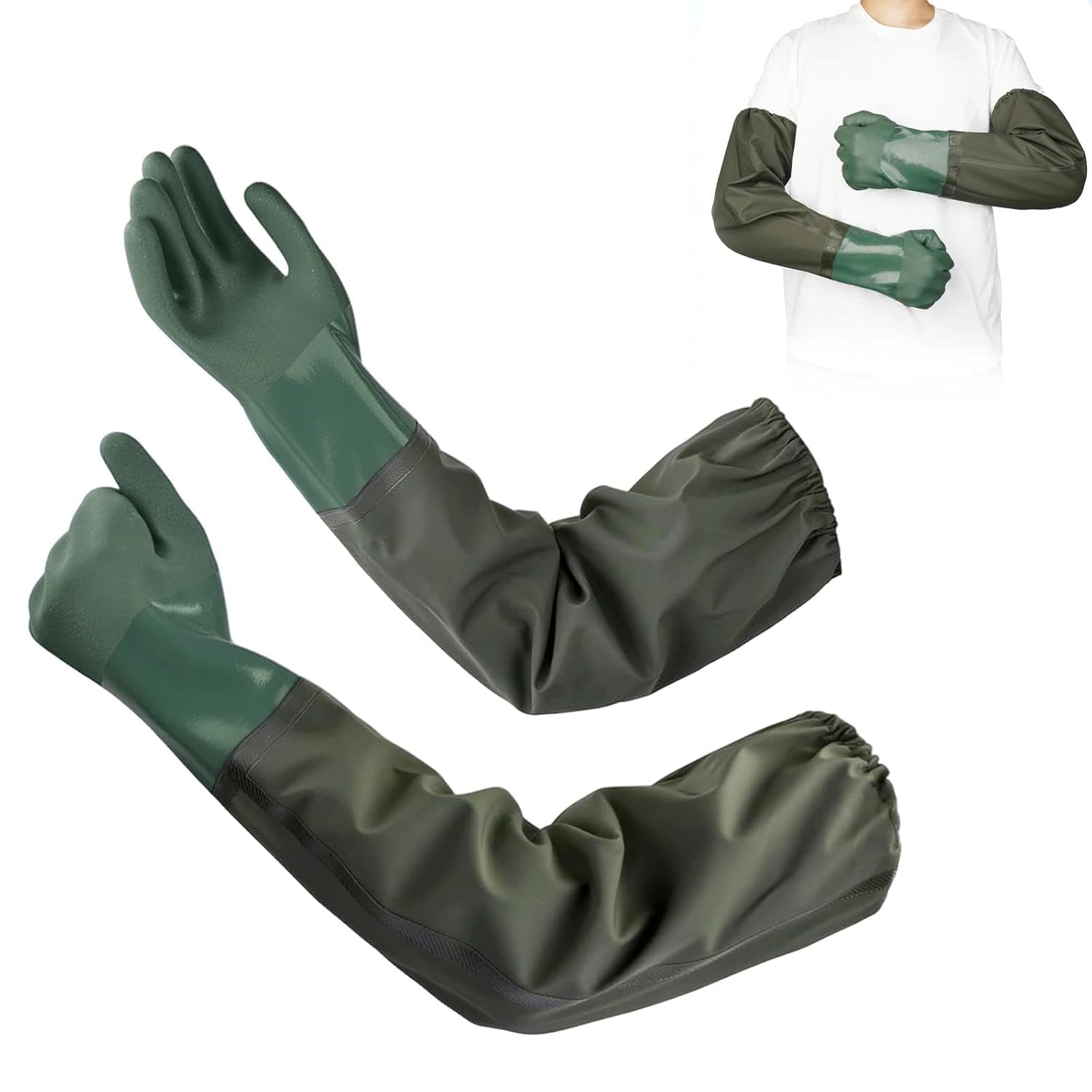 Pereche de mănuși de cauciuc lungi de 70 cm, protecție chimică impermeabilă, curățarea iazului, pescuit