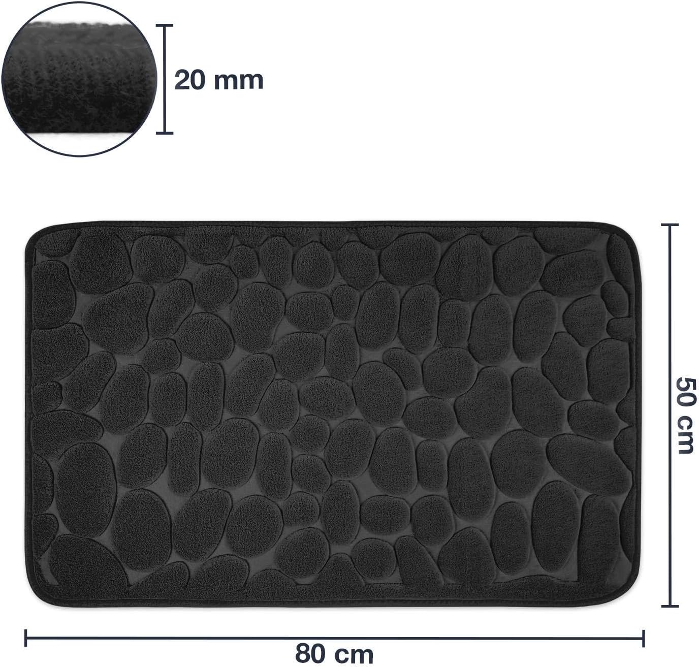 Tapis Salle De Bain Absorbant 80x50cm Antidérapant Mousse Mémoire - Noir, Lavable Et Séchage Rapide