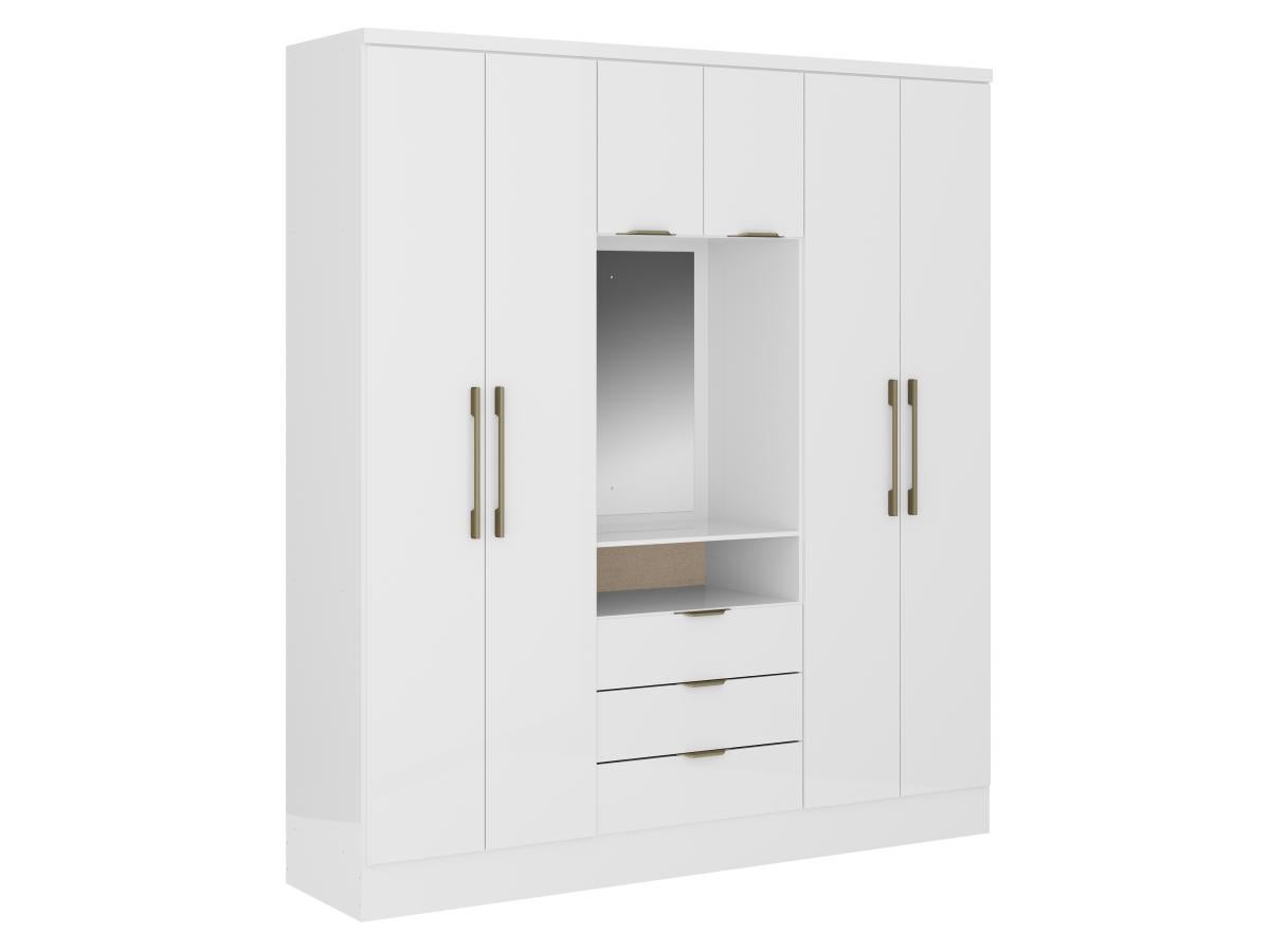 Armadio 6 ante e 3 cassetti + Specchio L180 cm Bianco - ELORIO - 5