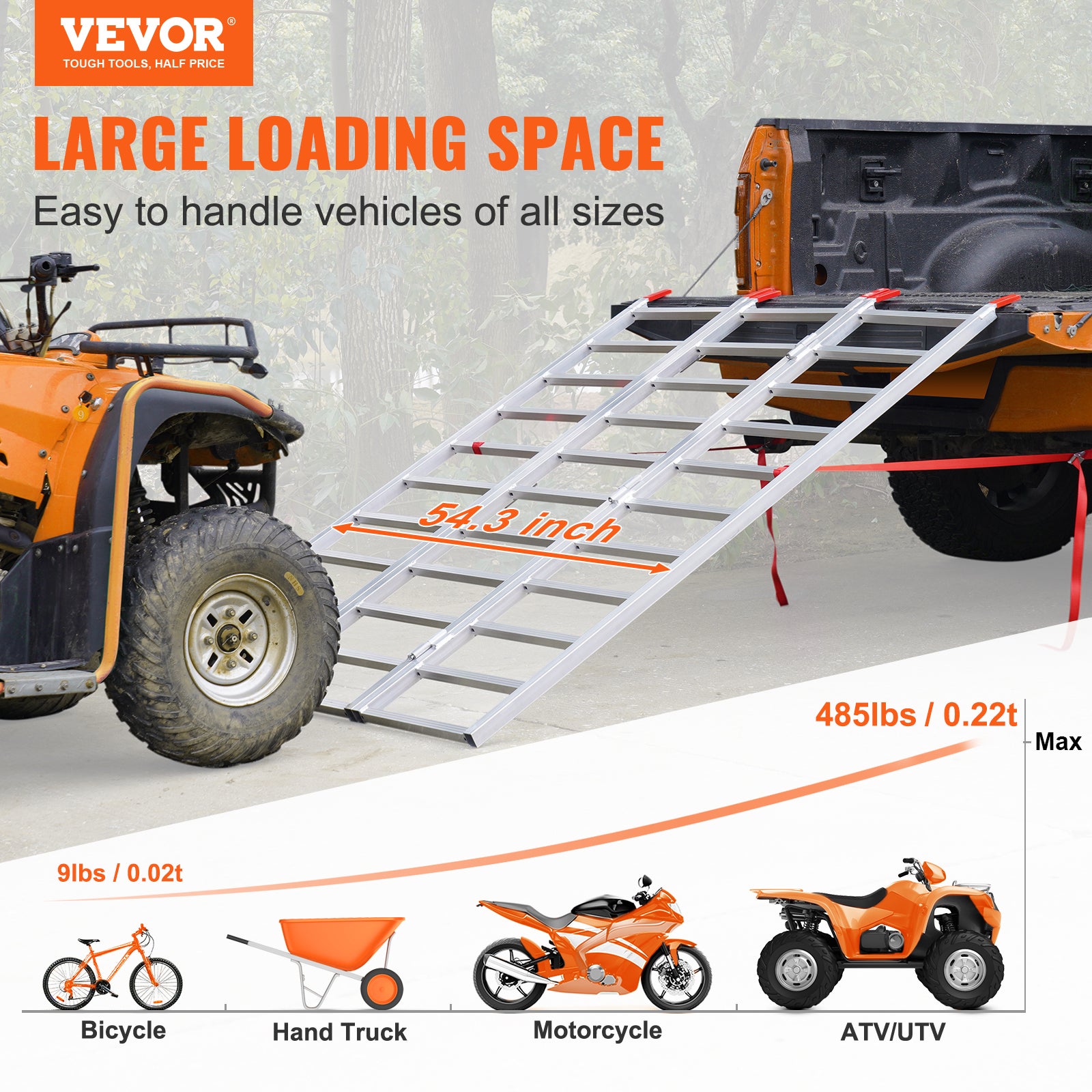 Rampe De Chargement Pliable YRHome - 180x22.5cm - Charge Max 400kg - Pour Moto/Tondeuse