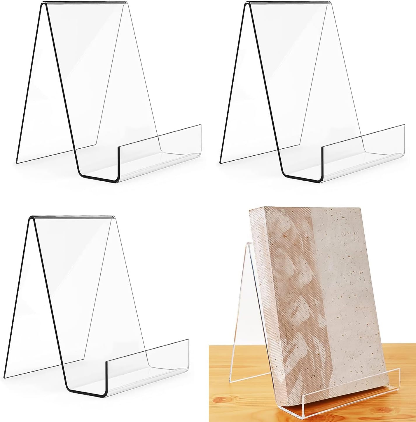 MaxGear Lot De 3 Serre-livres Acrylique Transparent - 18,5x14x13 Cm - Antidérapants Pour étagères