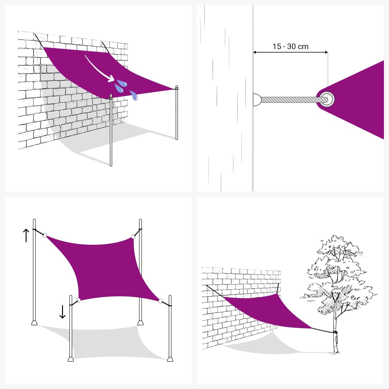 Voile d'ombrage triangulaire 6 x 6 x 6 m en polyester Oxford 100 % - 8