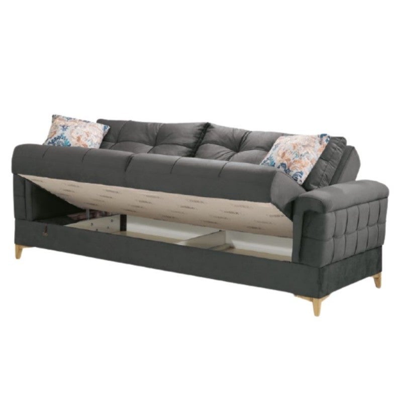 Sofá cama de tres plazas con contenedor KEMER en madera y tejido Gris Oscuro 219x99x h87 cm - 2