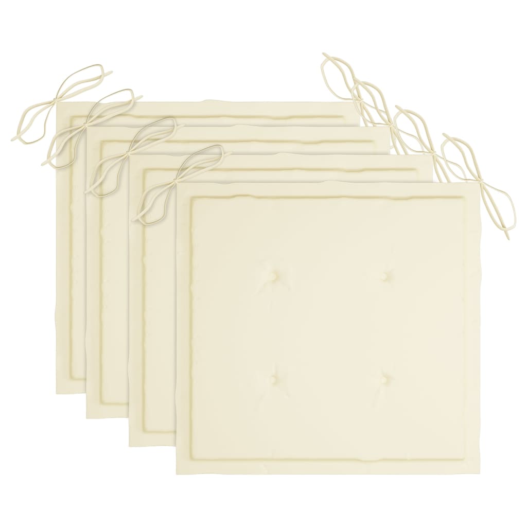 Chaises de jardin 4 pcs avec coussins crème Bois de teck solide - 5