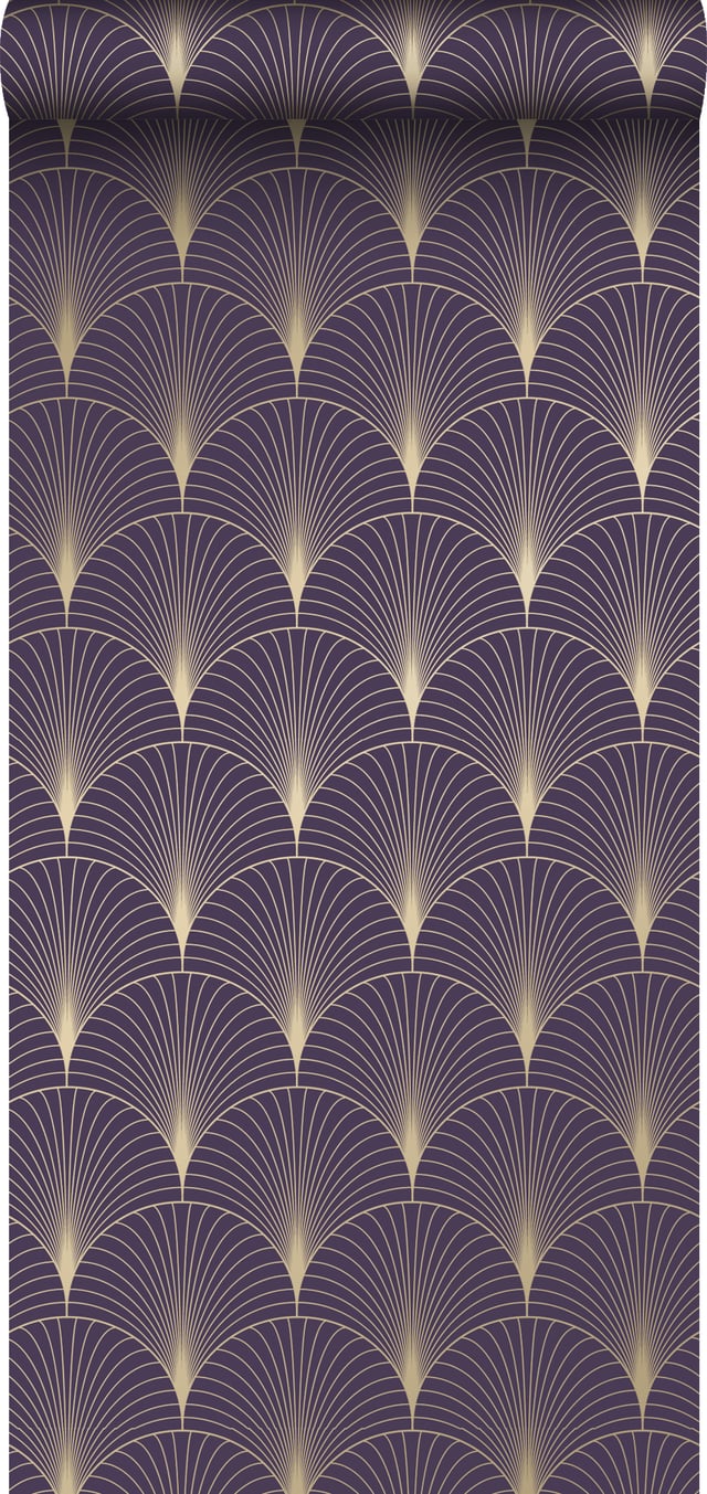 Papier peint art déco violet foncé et or - 53 cm x 10.05 m - ESTAhome