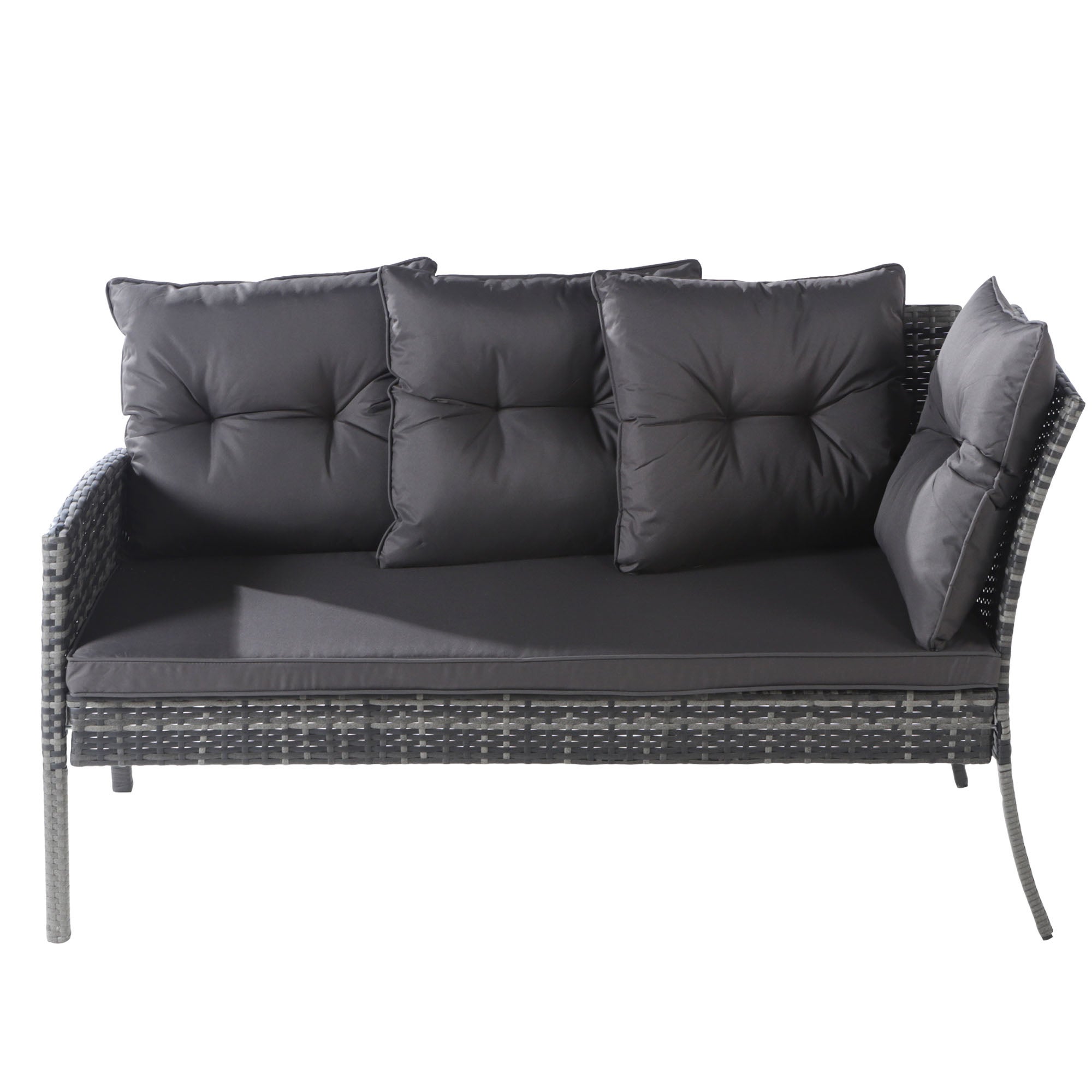 Salon de jardin en fer forgé pour 7 personnes, canapé de jardin modulable tressé, mobilier pour balcon et terrasse, avec coussins gris - 9