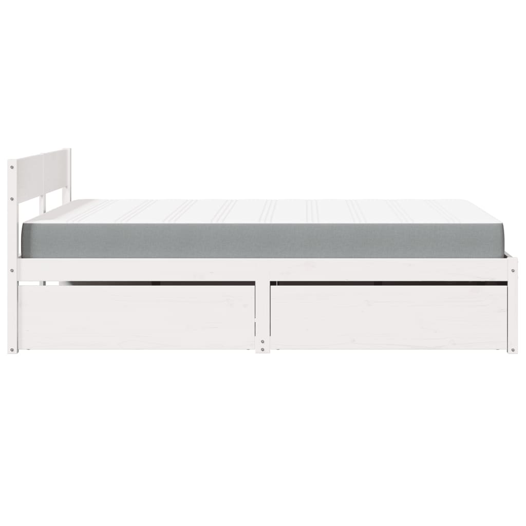 Lit avec tiroirs et matelas, blanc, en bois massif de pin, pour la chambre, 120 × 190 cm - 5