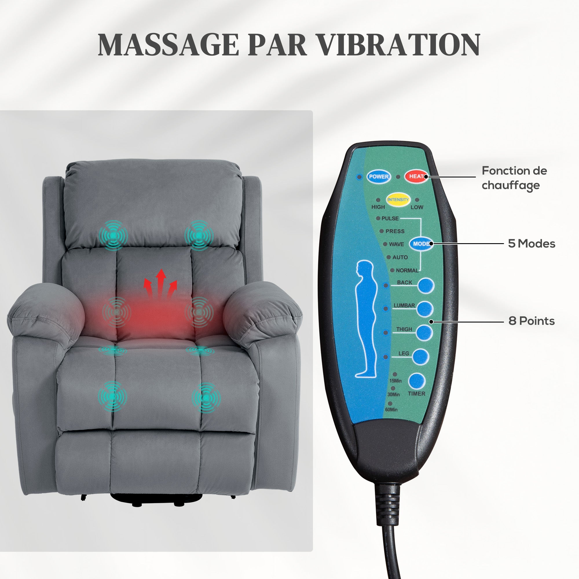 Fauteuil relax électrique tissu polyester 1 place HOMCOM - 5