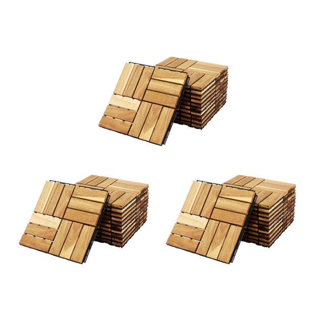 Lot de 36 dalles de terrasses 30x30cm en bois d'acacia. motif carré. clipsables SARRAFO