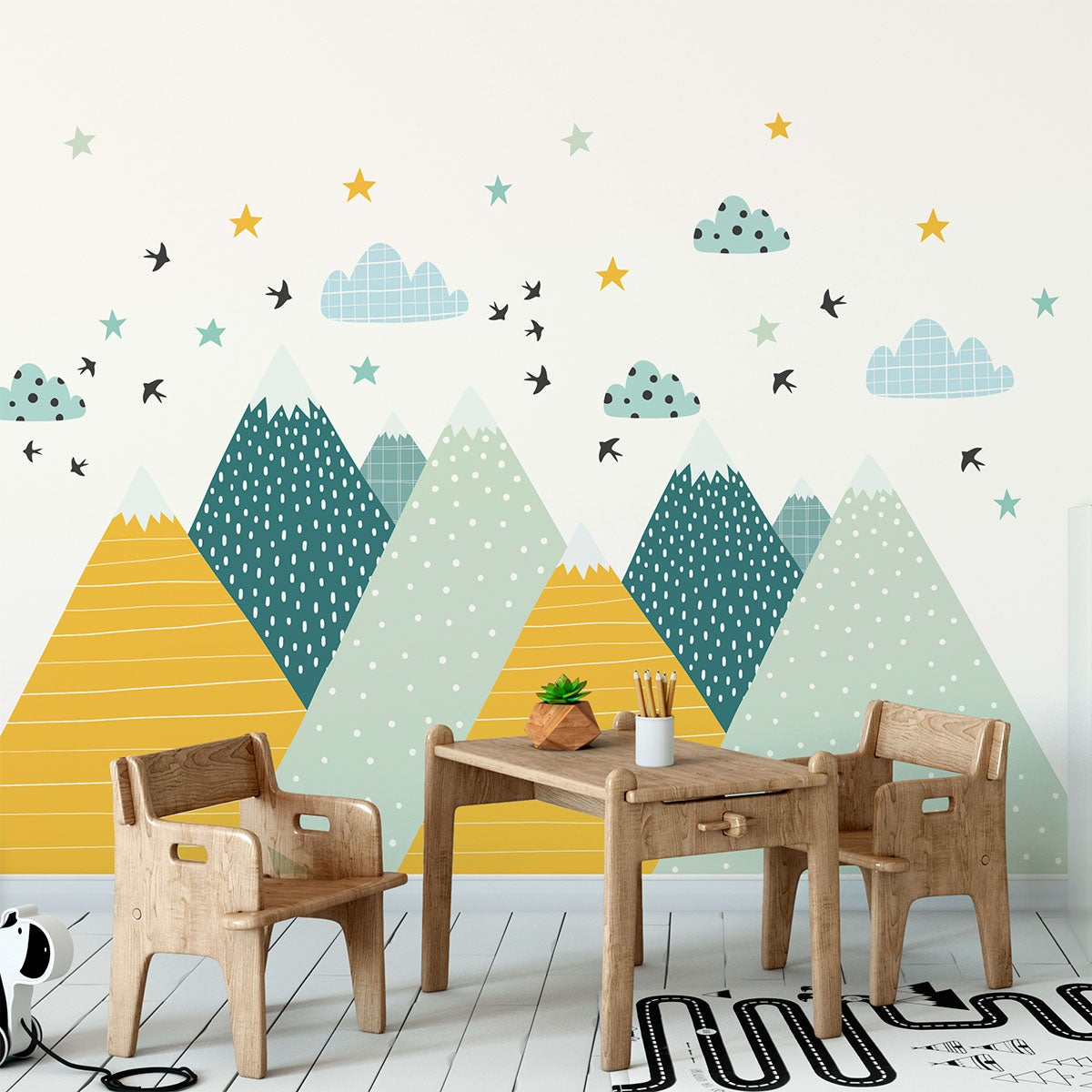 Stickers muraux enfants - Décoration chambre bébé - Autocollant Sticker mural géant enfant montagnes scandinaves ZISKA - 50x75cm - 5