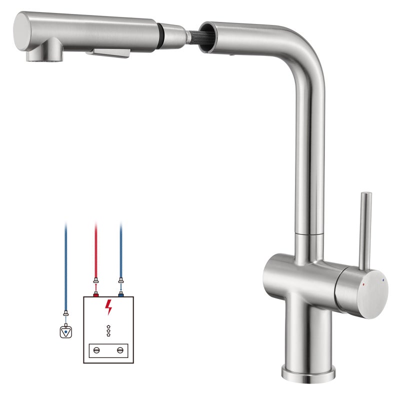 LOVHAUS Wyciągana bateria kuchenna niskociśnieniowa, bateria kuchenna niskociśnieniowa z prysznicem, dwa rodzaje strumienia wody