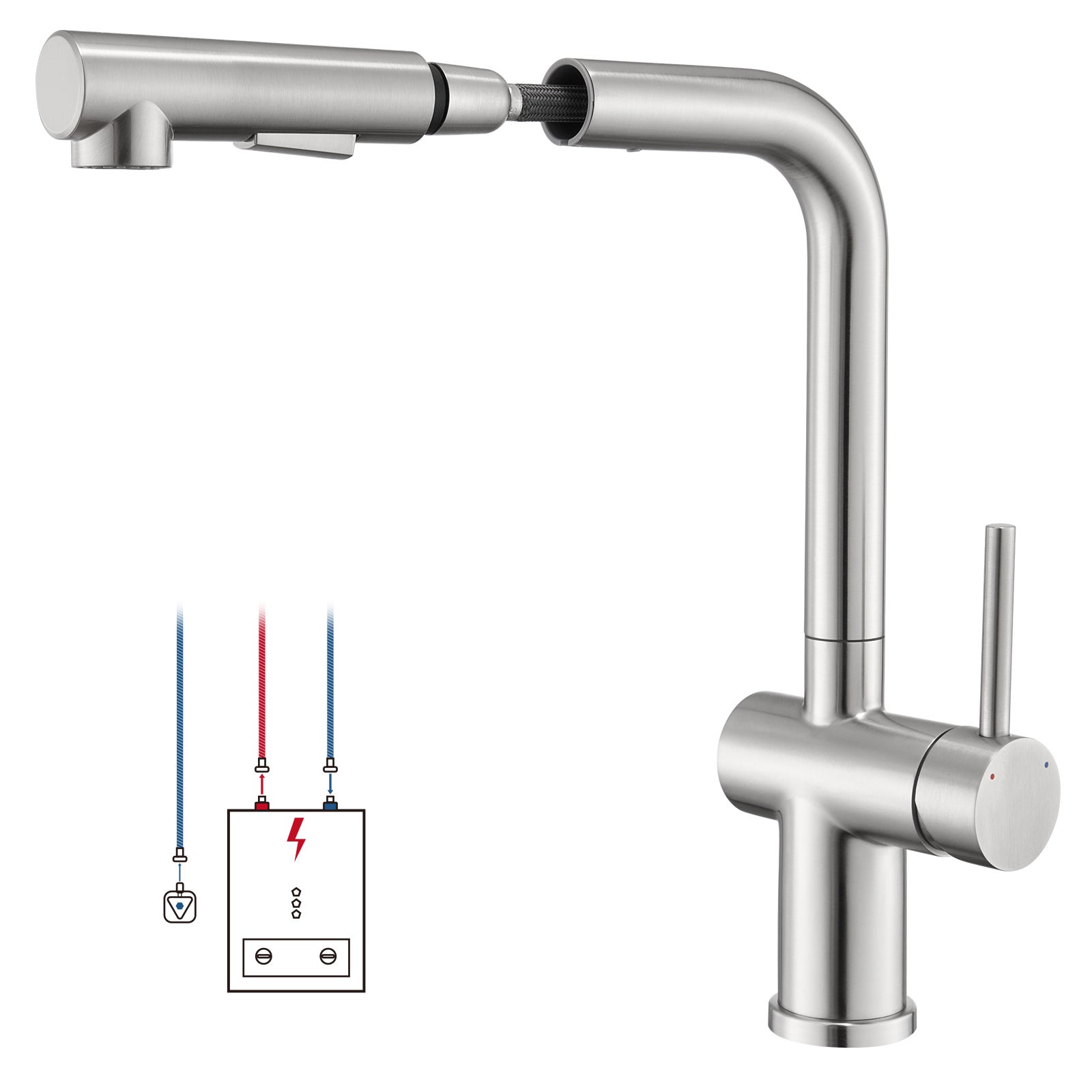 LOVHAUS Wyciągana bateria kuchenna niskociśnieniowa, bateria kuchenna niskociśnieniowa z prysznicem, dwa rodzaje strumienia wody