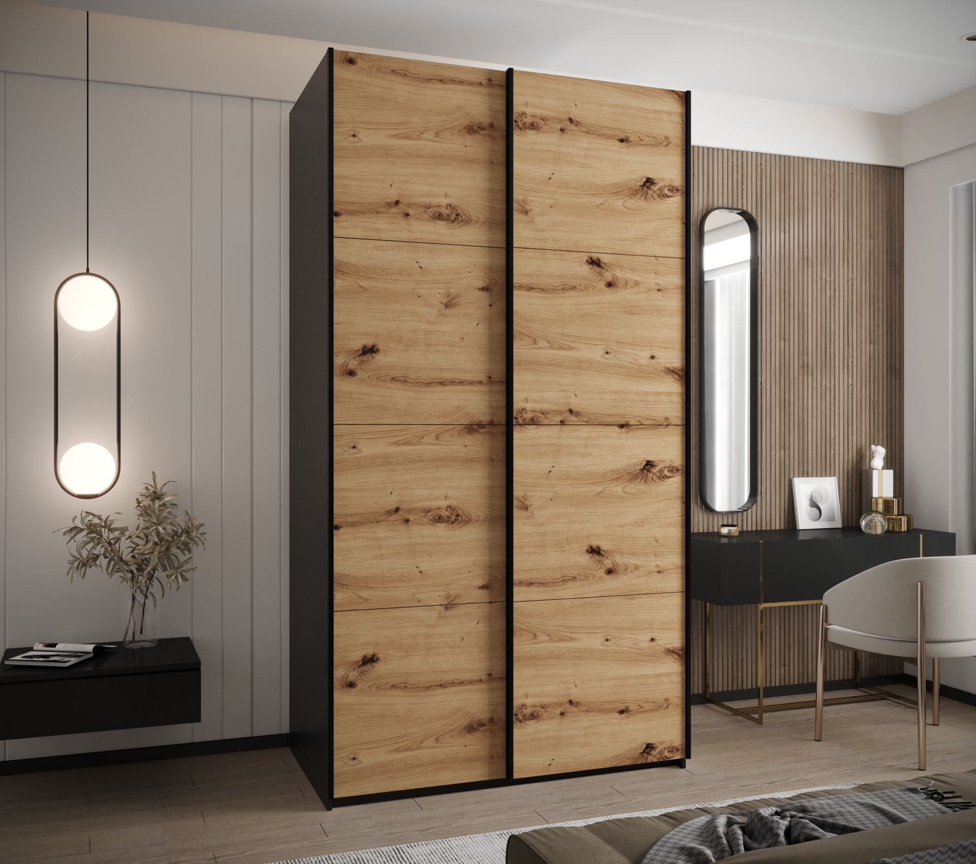 Szafa przesuwna wysoka Lux 1 130 x 64 x 245,5 cm czarny + artisan + u. czarny - Abiks Meble - 2