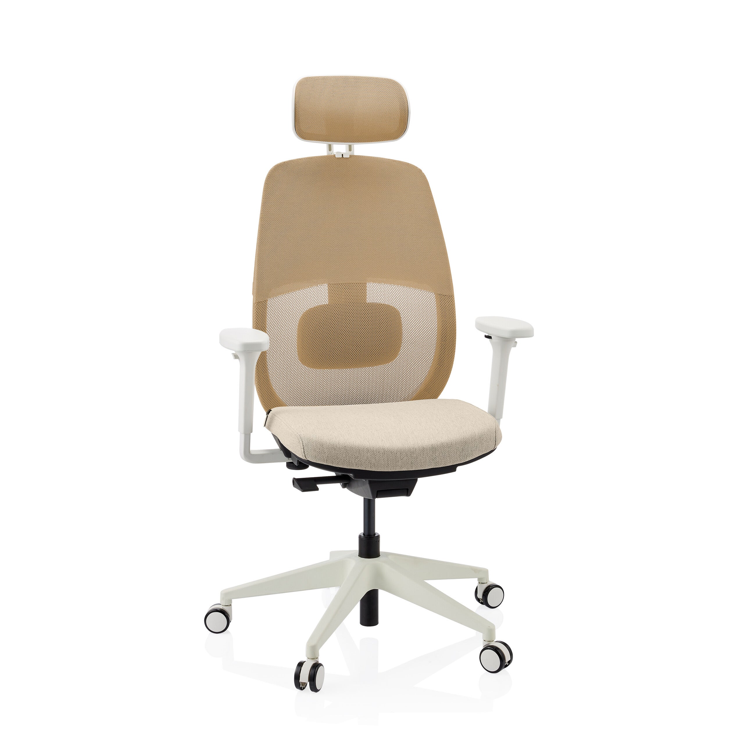 Ergonomiczne krzes?o biurowe Skandis Pro z zag?ówkiem be?owe / bia?a podstawa hjh OFFICE
